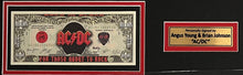 Load image into Gallery viewer, ACDC - ANGUS YOUNG &amp; BRIAN JOHNSON Signed Photos &amp; Dollar Bill Display

