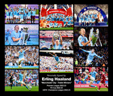 Load image into Gallery viewer, ERLING HAALAND Signed Manchester City Jersey &amp; Treble Photo Collage Display
