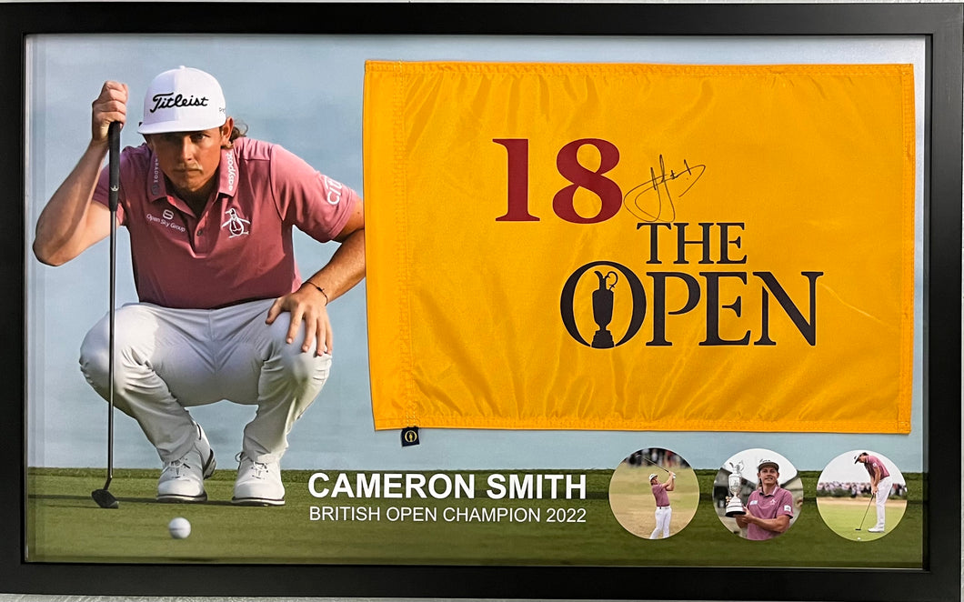 CAMERON SMITH “2022 British Open Champion” Signed Pin Flag Display