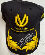 Load image into Gallery viewer, MICHAEL SCHUMACHER, LEWIS HAMILTON, SEBASTIAN VETTEL &amp; MAX VERSTAPPEN Signed F1 DVAG &amp; Podium Caps
