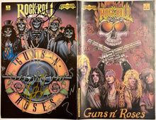 Load image into Gallery viewer, GUNS N’ ROSES - AXL ROSE, SLASH, DUFF McKAGAN, STEVEN ADLER &amp; IZZY STRADLIN Signed Comic &amp; LP Collage Display
