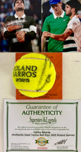 Load image into Gallery viewer, CARLOS ALCARAZ Signed &amp; Authentic Used Tennis Ball from 2025 Roland Garros on Official Base
