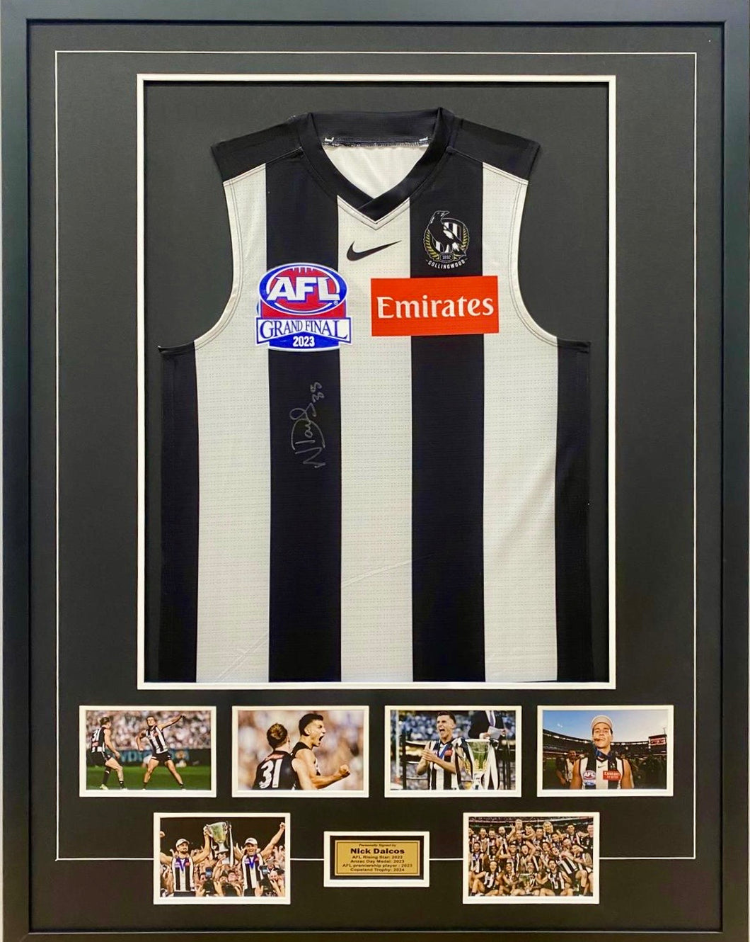 NICK DAICOS “2023 Premiers” Signed Collingwood Jumper Display