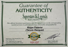 Load image into Gallery viewer, ROGER FEDERER Signed Tennis Racquet &amp; Photos/Balls Collage Display

