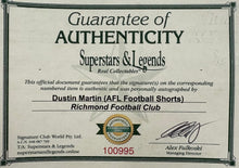 Load image into Gallery viewer, DUSTIN MARTIN Signed Football Shorts &amp; Photo Collage Display
