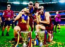 Load image into Gallery viewer, BRISBANE LIONS “2025 Premiers” Team Signed Photos &amp; Poster Collage Display
