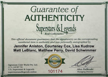 Load image into Gallery viewer, FRIENDS - Matthew PERRY, Matt LEBLANC, David SCHWIMMER, Jennifer ANISTON, Courteney COX &amp; Lisa KUDROW Signed Cards Collage Display
