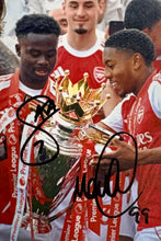 Load image into Gallery viewer, BUKAYO SAKA &amp; MILES LEWIS-SKELLY “Champions 2025/26” Signed Arsenal Photo Collage Display
