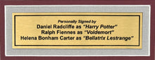 Load image into Gallery viewer, HARRY POTTER - DANIEL RADCLIFFE, RALPH FIENNES &amp; HELENA BONHAM CARTER Signed Photos Collage Display
