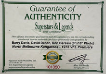 Load image into Gallery viewer, BARRY DAVIS, DAVID DENCH &amp; RON BARASSI “1975 Premiers” Signed Photo Display
