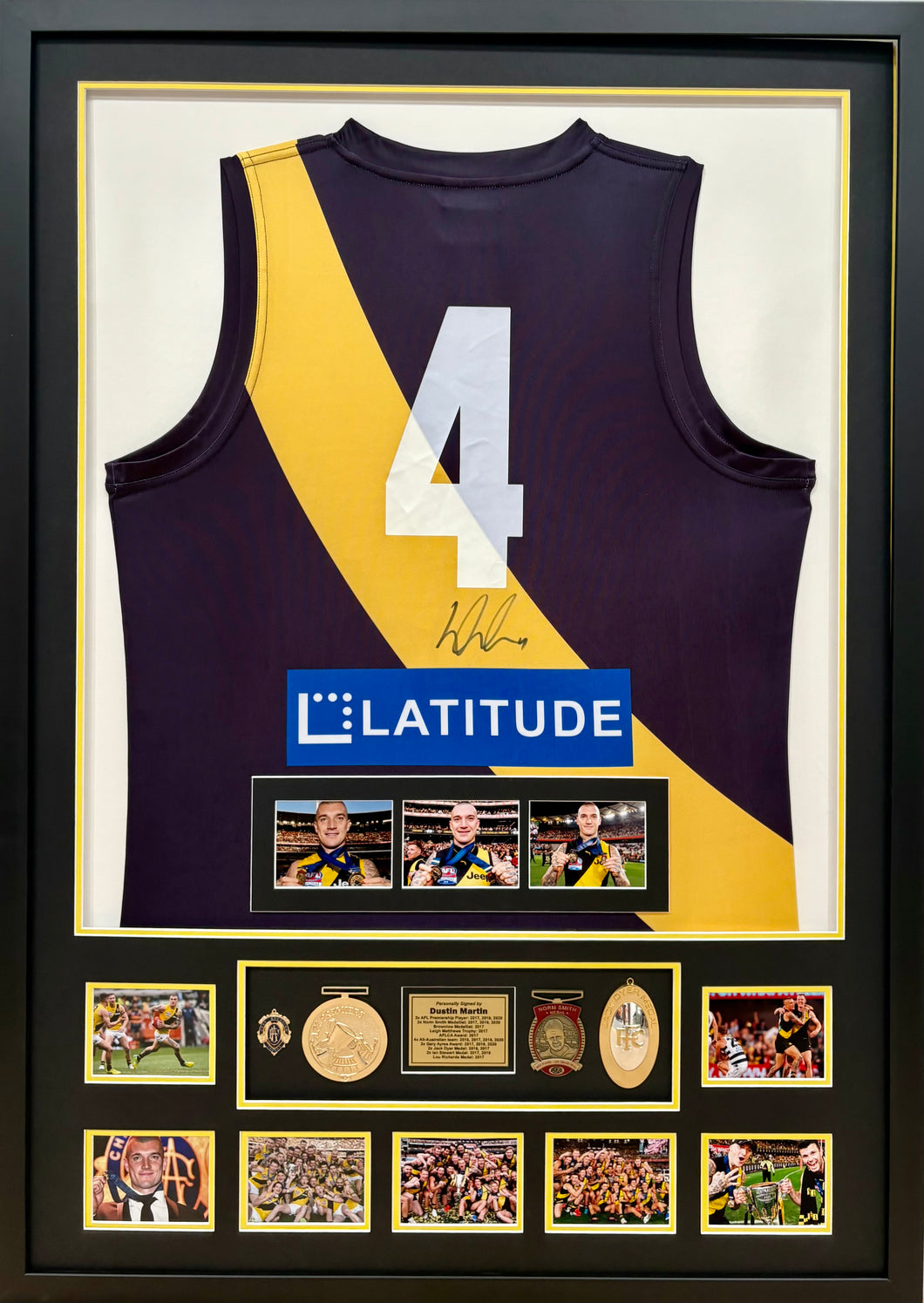 DUSTIN MARTIN Signed Jumper & Medals Collage Display
