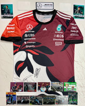 Load image into Gallery viewer, GEORGE RUSSELL &amp; KIMI ANTONELLI Signed F1 Mercedes Shirt &amp; Photo Collage Display
