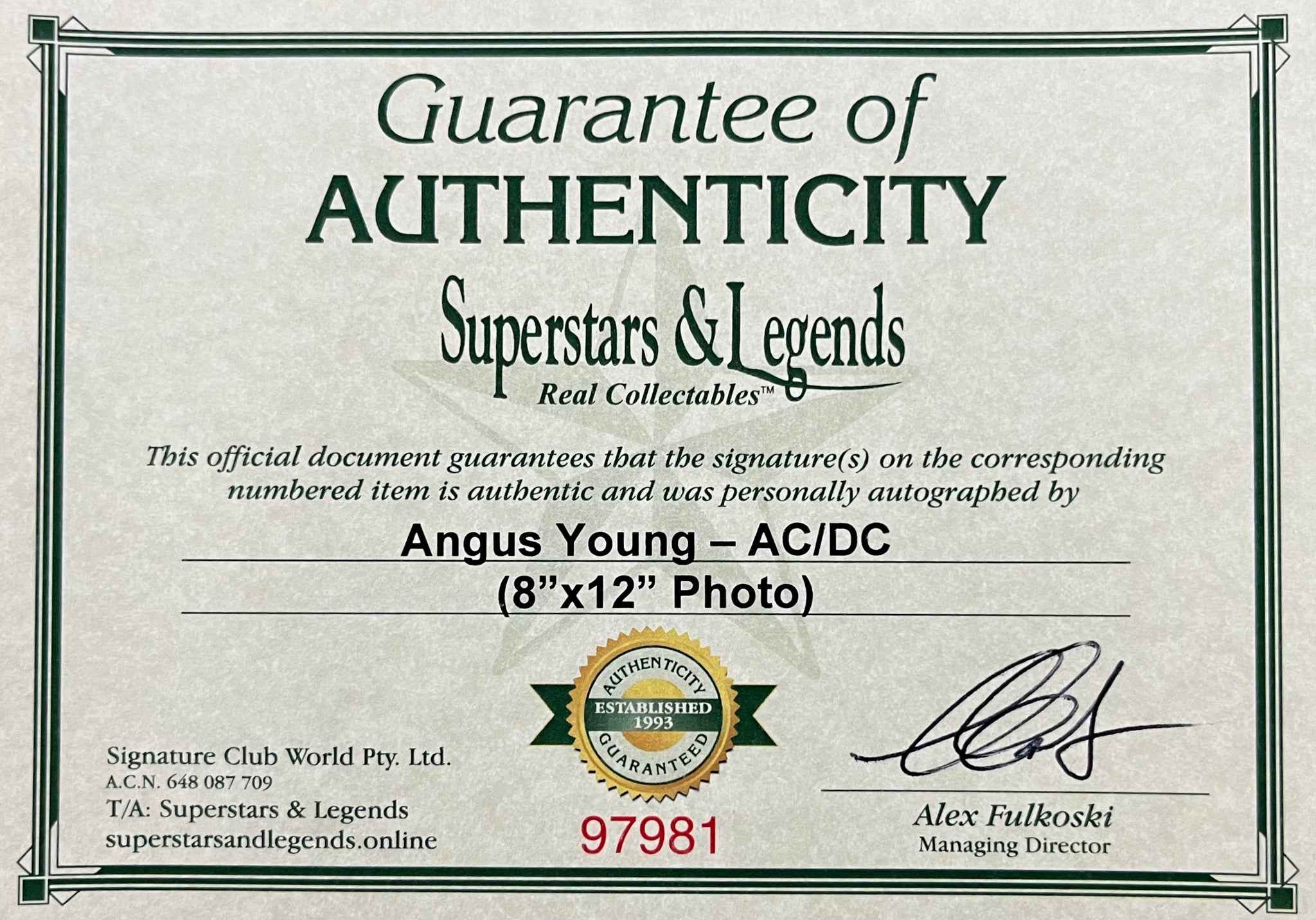 ACDC - ANGUS YOUNG Signed Photo & Dollar Bill Collage Display ...