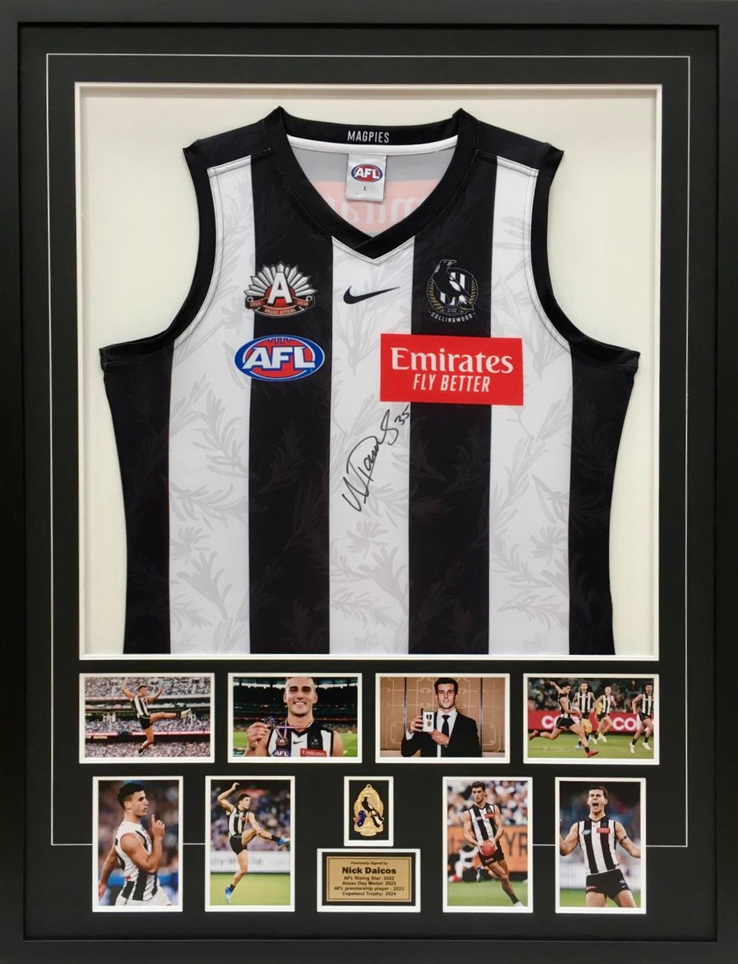 NICK DAICOS Signed Anzac Day Collingwood Jumper Display