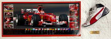 Load image into Gallery viewer, MICHAEL SCHUMACHER “Scuderia Ferrari” Signed Boot &amp; Championship Print Display1
