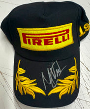 Load image into Gallery viewer, LEWIS HAMILTON, SEBASTIAN VETTEL &amp; MAX VERSTAPPEN Signed F1 Pirelli Podium Caps
