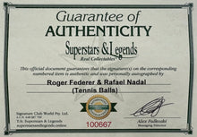 Load image into Gallery viewer, ROGER FEDERER &amp; RAFAEL NADAL Signed Tennis Balls &amp; Photo Collage Display

