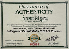 Load image into Gallery viewer, NICK DAICOS, JOSH DAICOS &amp; BOBBY HILL Signed “2023 Premiers” Jumper &amp; Cards Collage Display
