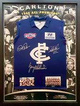 Load image into Gallery viewer, STEPHEN KERNAHAN, GREG WILLIAMS &amp; DAVID PARKIN Signed 1995 AFL Premiers Jumper Display2

