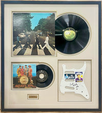 Load image into Gallery viewer, PAUL McCARTNEY "The Beatles" Signed Guitar Pickguard &amp; Record Collage Display

