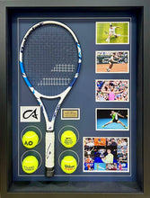 Load image into Gallery viewer, CARLOS ALCARAZ Signed Tennis Racquet &amp; Photo/Balls Collage Display
