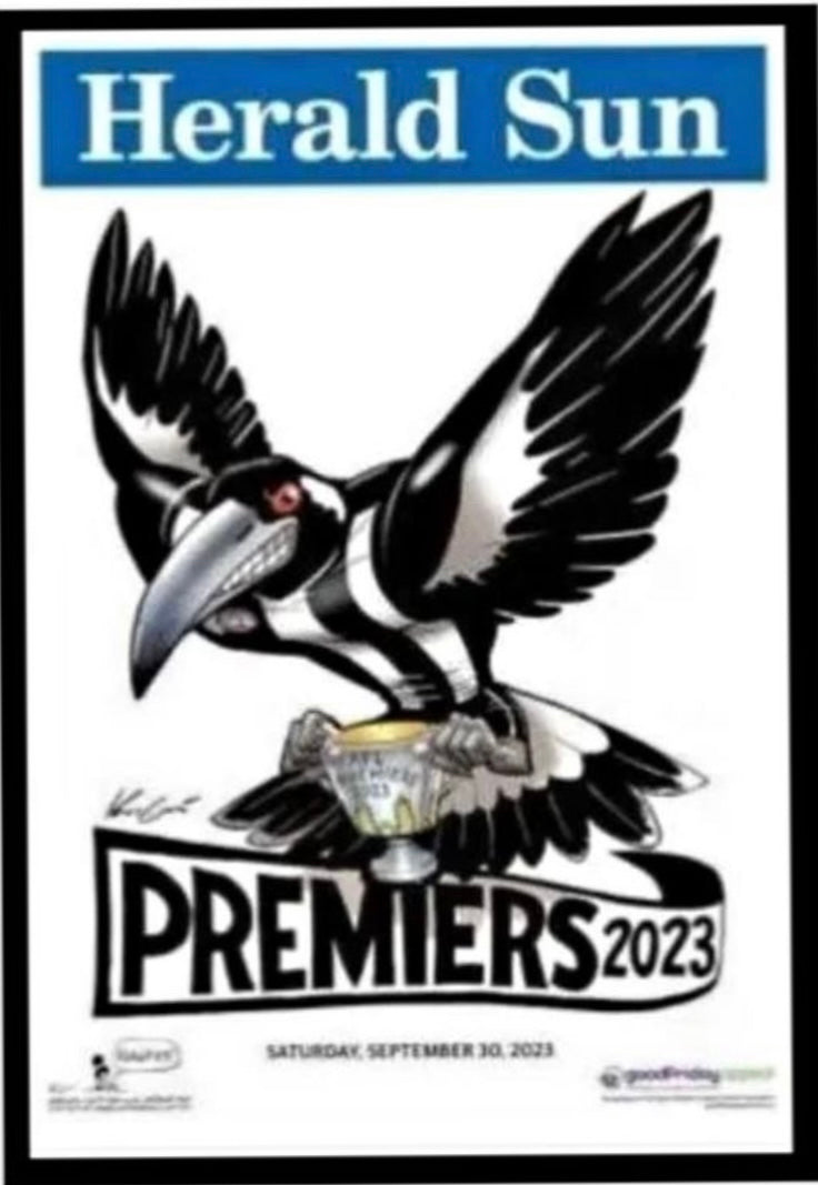 COLLINGWOOD “2023 Premiers” Herald Sun Mark Knight Poster Display