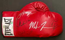 Load image into Gallery viewer, MUHAMMAD ALI, JOE FRAZIER, GEORGE FOREMAN, MIKE TYSON, EVANDER HOLYFIELD &amp; LENNOX LEWIS Signed Boxing Glove Display
