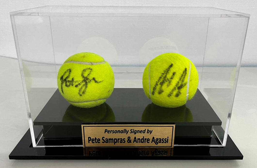 PETE SAMPRAS & ANDRE AGASSI Signed Tennis Balls in Display Box