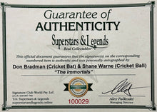 Load image into Gallery viewer, DON BRADMAN &amp; SHANE WARNE “The Immortals” Signed Cricket Bat &amp; Ball Display
