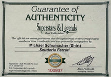 Load image into Gallery viewer, MICHAEL SCHUMACHER Signed F1 Scuderia Ferrari Shirt &amp; Print Display
