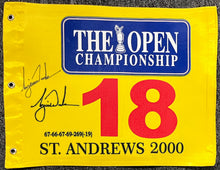 Load image into Gallery viewer, TIGER WOODS Signed 2000 The Open Pin Flag Display
