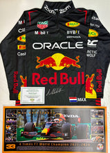 Load image into Gallery viewer, MAX VERSTAPPEN Signed F1 Red Bull Racing Pit Crew Shirt &amp; Championship Print

