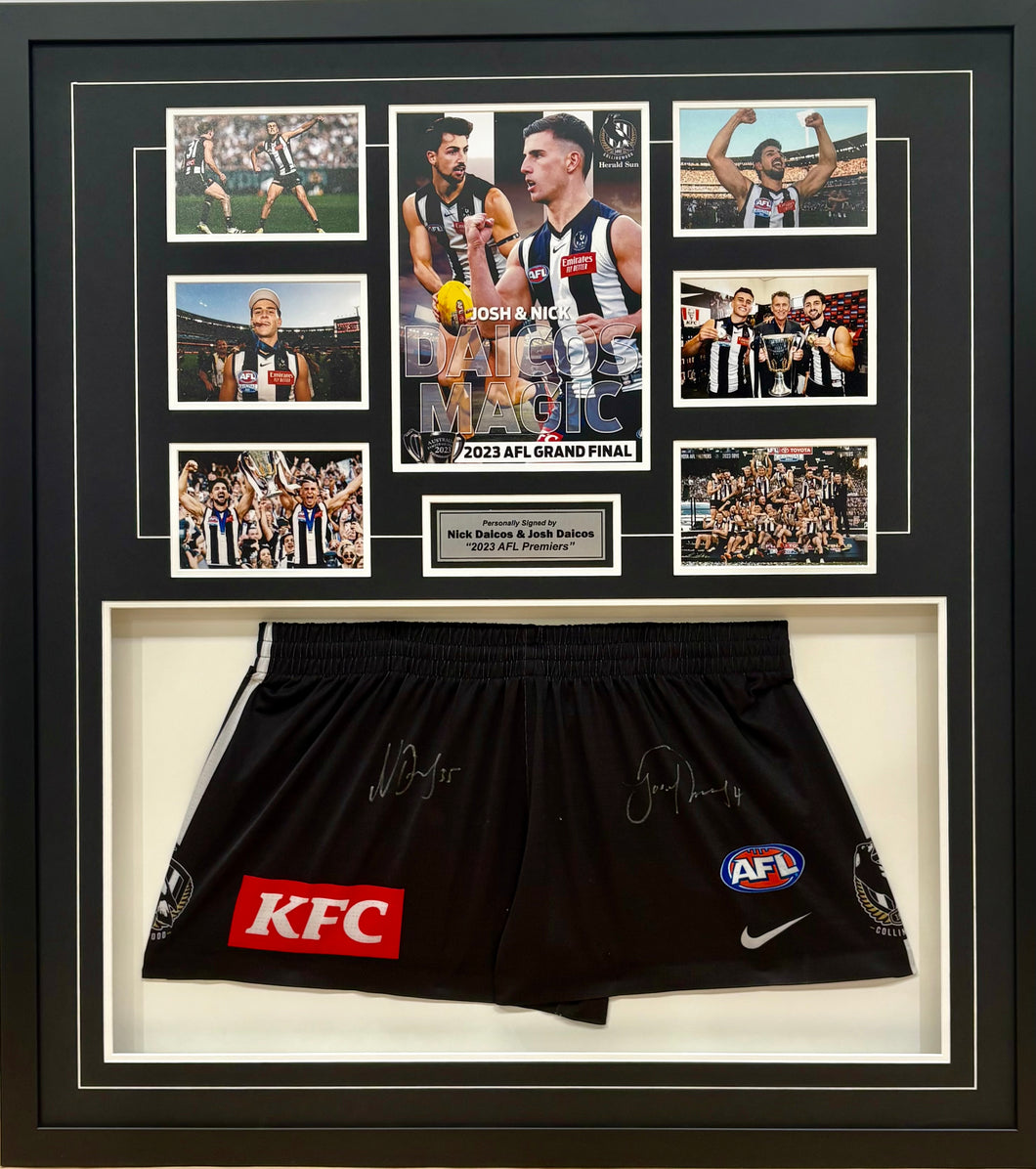 NICK & JOSH DAICOS Signed Collingwood Shorts & Photo Collage Display
