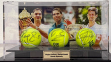 Load image into Gallery viewer, ROGER FEDERER, RAFAEL NADAL &amp; NOVAK DJOKOVIC Signed Tennis Balls in Display Box
