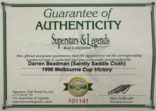 Load image into Gallery viewer, SAINTLY - Darren Beadman Signed Saddle Cloth &amp; Photo Collage Display
