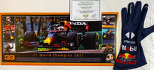 Load image into Gallery viewer, MAX VERSTAPPEN Signed F1 Red Bull Racing Glove &amp; Championship Print

