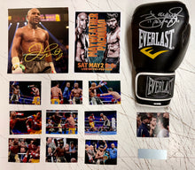 Load image into Gallery viewer, FLOYD MAYWEATHER JR. &amp; MANNY PACQUIAO Signed Boxing Glove &amp; Photo Display

