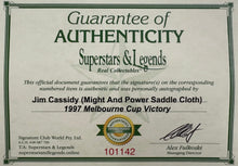 Load image into Gallery viewer, MIGHT AND POWER - Jim Cassidy Signed Saddle Cloth &amp; Photo Collage Display
