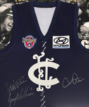 Load image into Gallery viewer, STEPHEN KERNAHAN, GREG WILLIAMS &amp; DAVID PARKIN Signed 1995 AFL Premiers Jumper Display1
