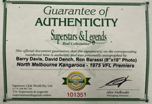 Load image into Gallery viewer, BARRY DAVIS, DAVID DENCH &amp; RON BARASSI “1975 Premiers” Signed Photo Display
