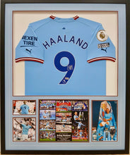 Load image into Gallery viewer, ERLING HAALAND Signed Manchester City Jersey &amp; Treble Photo Collage Display
