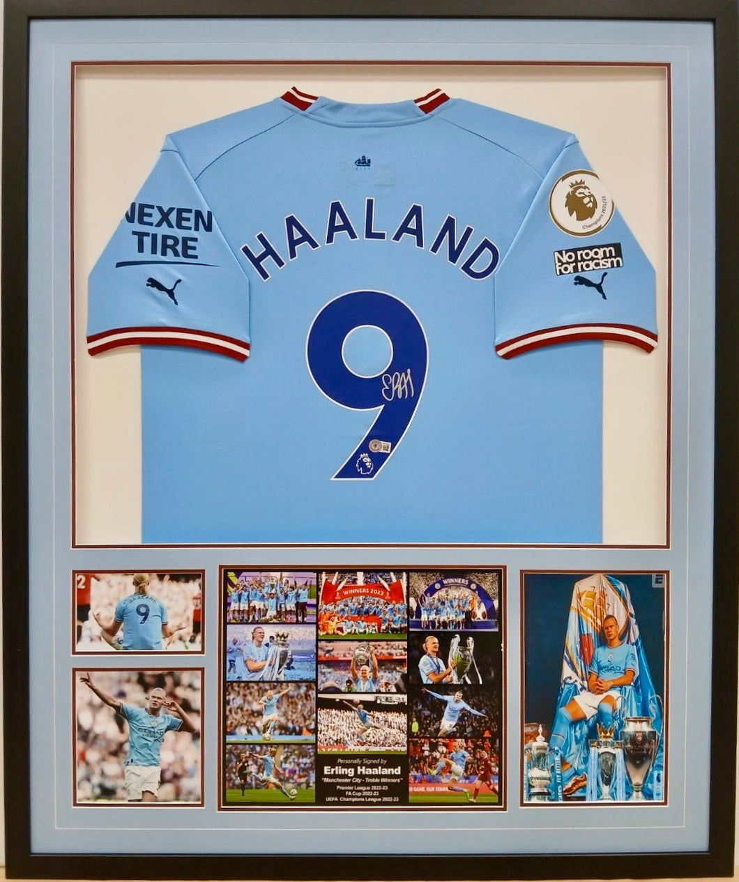 ERLING HAALAND Signed Manchester City Jersey & Treble Photo Collage Display