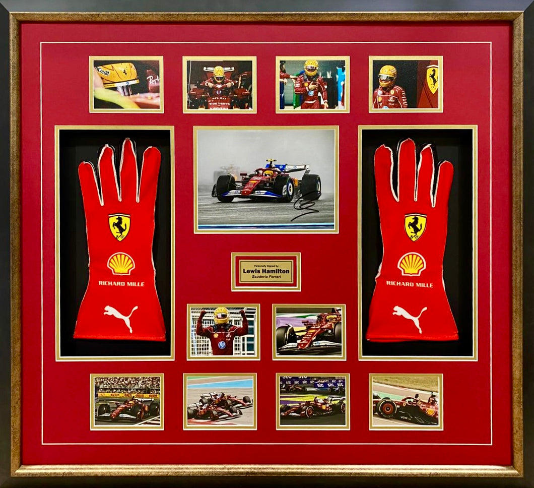 LEWIS HAMILTON Signed Scuderia Ferrari Photo Collage Display