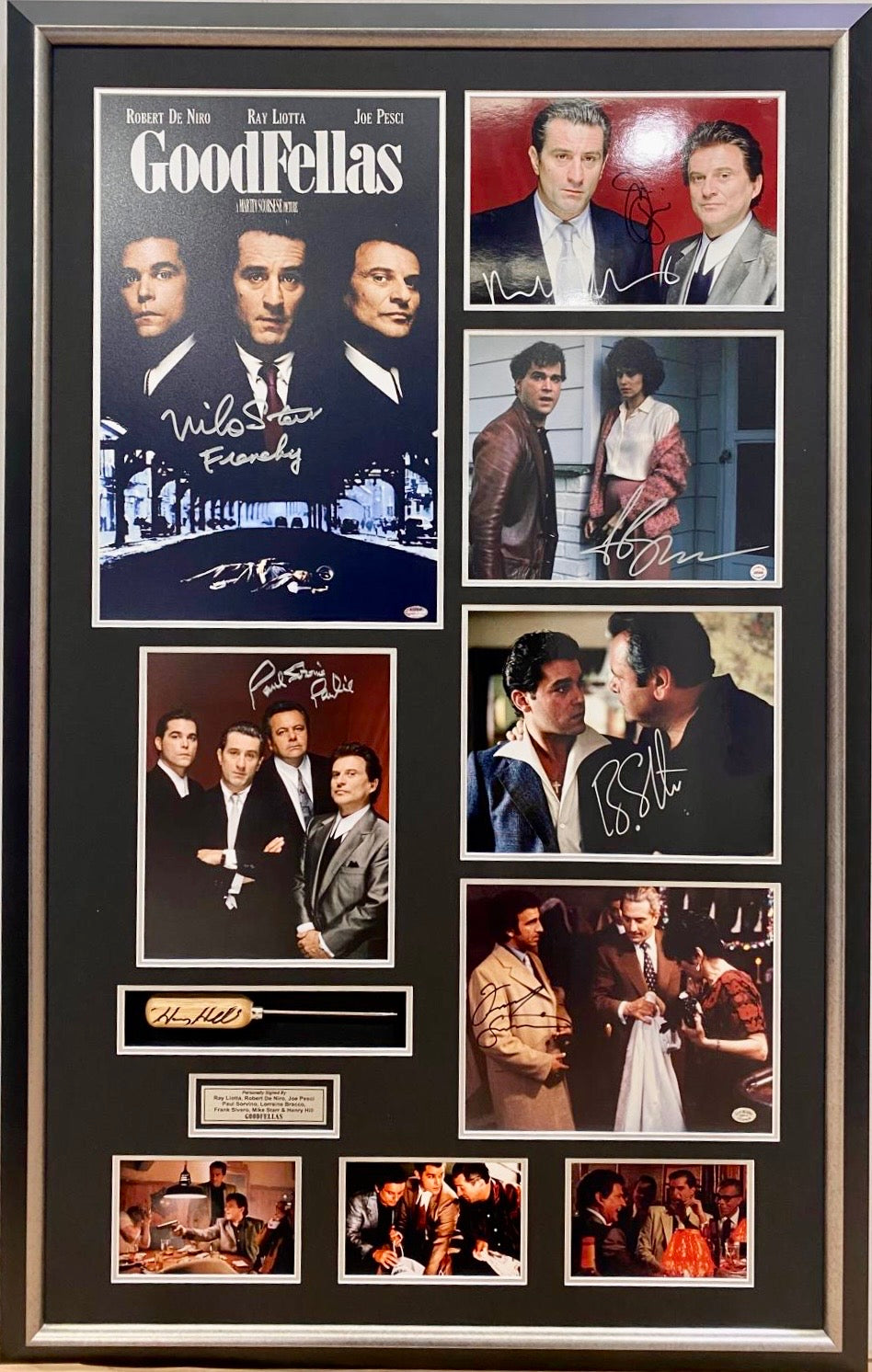 GOODFELLAS - ROBERT DE NIRO, JOE PESCI, RAY LIOTTA, PAUL SORVINO, LORRAINE BRACCO, FRANK SIVERO, MIKE STARR & HENRY HILL Signed Poster & Photo Collage Display