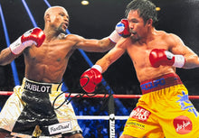 Load image into Gallery viewer, FLOYD MAYWEATHER JR. &amp; MANNY PACQUIAO Signed Boxing Glove &amp; Photo Display
