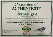 Load image into Gallery viewer, ROGER FEDERER, RAFAEL NADAL &amp; NOVAK DJOKOVIC Signed Photos Collage Display1
