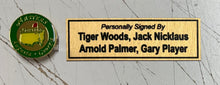 Load image into Gallery viewer, TIGER WOODS, JACK NICKLAUS, ARNOLD PLAYER &amp; GARY PLAYER Signed Glove/Scorecard/Ball/Flag Collage Display
