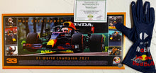 Load image into Gallery viewer, MAX VERSTAPPEN Signed F1 Red Bull Racing Glove &amp; Championship Print
