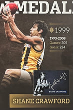 Load image into Gallery viewer, Hawthorn Brownlow Medallists - SHANE CRAWFORD, JOHN PLATTEN &amp; ROBERT DIPIERDOMENICO Signed Limited Edition Brownlow Medal Lithograph Display

