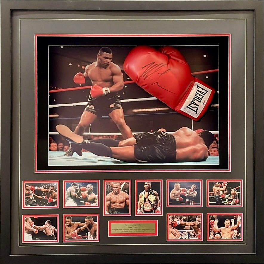 MIKE TYSON Signed Boxing Glove & Photo Collage Display1